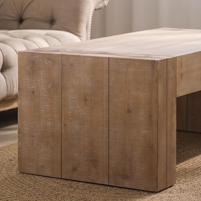 Natural Wood Coffee Tables for Living Room, Rectangle Cocktail Table Wooden Room Table, Rustic Coffee Table for Office and Apartment