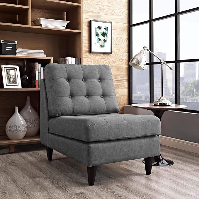 Modway Empress Mid-Century Modern Upholstered Fabric Side Armless Lounge Accent Chair in Gray