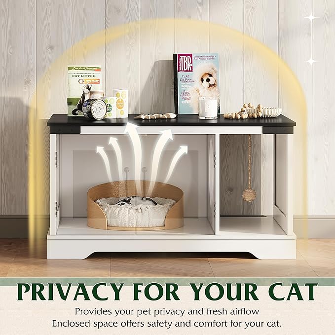 WLIVE Coffee Table with Storage, 2-in-1 Modern Center Table Cat House Furniture with Cat Teaser for Living Room, Home, Black