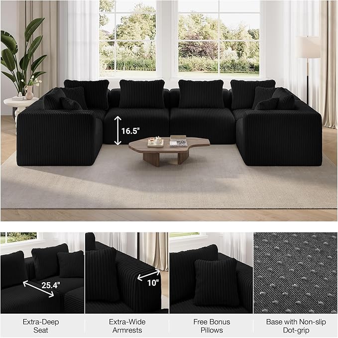 Novilla 141" Modular Sectional Sofa, Modern Cloud Sectional Couch with Smarts Coil® Support, U-Shape Boneless Couch for Living Room Apartments Bedroom, No Assembly Required (4 Seat w/ 2 Ottoman)