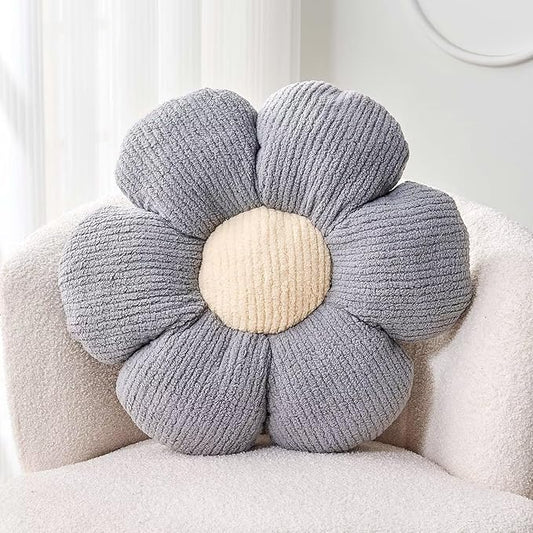 Kcvvcr Flower Throw Pillow, Soft Grey 19.6" Shaped Floor Pillow for Home Decor, Cute Aesthetic Plush Decorative Pillows for Bed, Sofa, Couch