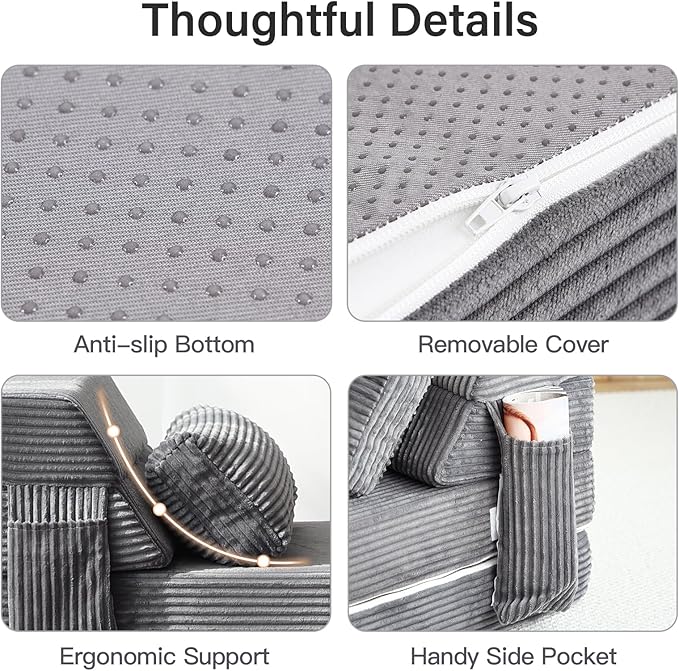 Folding Sofa Bed with Pillow, Convertible Sleeper Chair, Comfy Floor Futon Couch Mattress Lounge Lounge Sofa for Adults Portable Fold Out Chair Bed for Living Room Bedroom, Single, Gray