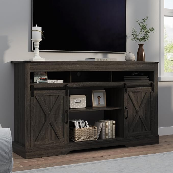RoyalCraft TV Stand for 65+ Inch TV: Farmhouse Entertainment Center with Storage, Wood TV Console Cabinets with Sliding Barn Door, Tall Media with Adjustable Shelves for Living Rooms, Gray - Image 7