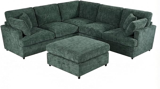 ERYE 122-Inch Modern Corner Modular Sectional Sofa Couches with Ottoman and 4 Toss Pillows, Comfy Chenille Upholstered U-Shaped Sofa Convertible L-Shaped Symmetrical Couch