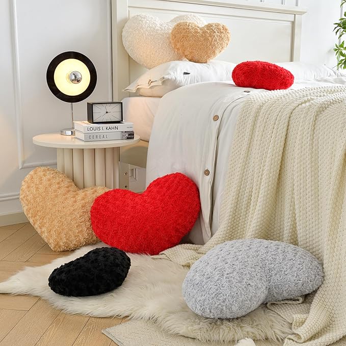 Heart Pillow, Soft Heart Shaped Pillow with Room Decorative Throw Pillows for Bed Couch Chair Sofa, Heart Shaped Cute Throw Pillow Cushion for Bedroom Living Room (Grey, Mini 12.9" x 9.8")