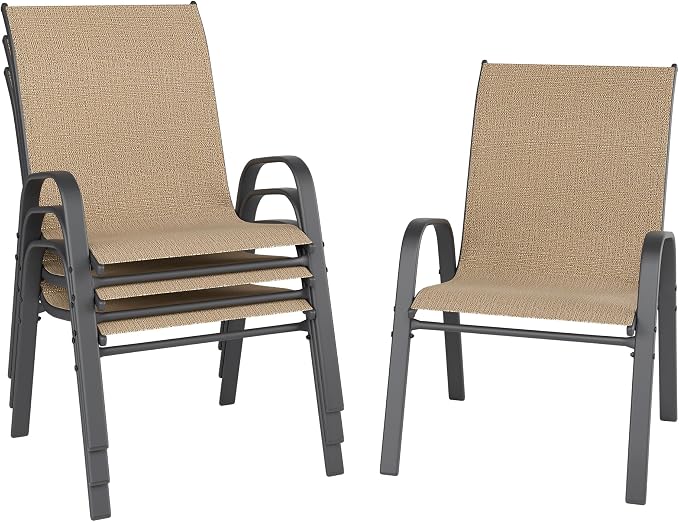 Patio Chairs Set of 4, Outdoor Dining Chairs Stackable for All Weather, Breathable Metal Modern Outside Furniture Chair for Pool Side, Garden, Backyard Deck, Brown by furniture