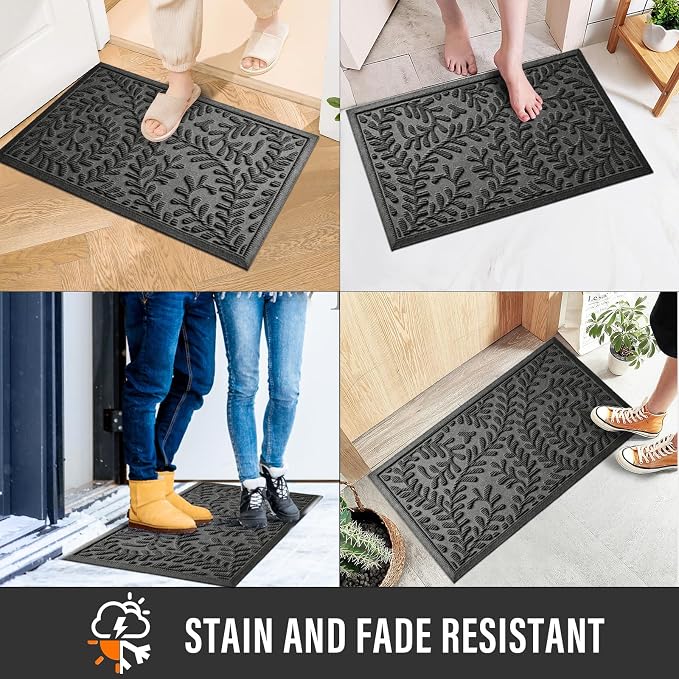HIYARD Front Door Mat, Absorbent Dirt Trapping Welcome Door Mat Indoor Outdoor, Non Slip Entry Mat, Indoor Outdoor Door Mats, Fade Resistant, Low Profile Doormat for Entryway, 36×24, Grey - Image 4