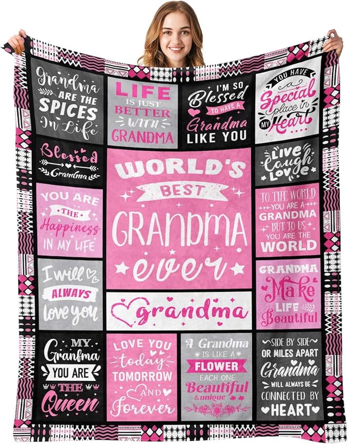 Mothers Day Birthday Gifts for Grandma from Granddaughter - World's Best Grandma Ever Gifts on Christmas Birthday from Grandchildren - Grandmas Life Blanket - Grandmother Gram Blanket 60"x80"