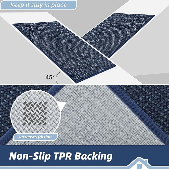 BEQHAUSE Dirt Trapper Door Mat 20" x 48", Non-Slip Washable Doormats Entrance Mat, Dirt Resistant and Absorbent Welcome Mat, Low Profile Floor Mats for Front Back Door and Entryway, Blue - Image 6