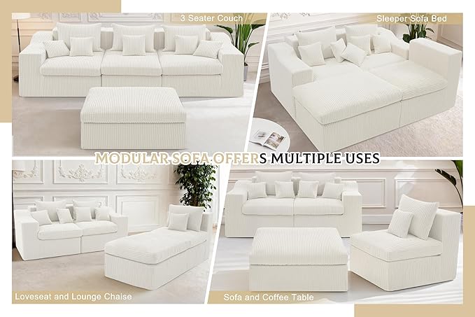 101" Modular Couch Sectionals with Ottoman, Big Comfy Cloud Couches, L Shaped 4 Seat Modular Sectional Sofa, Sectional Double Cushion Couches with Deep Seat for Living Room,No Assembly Required(Beige)