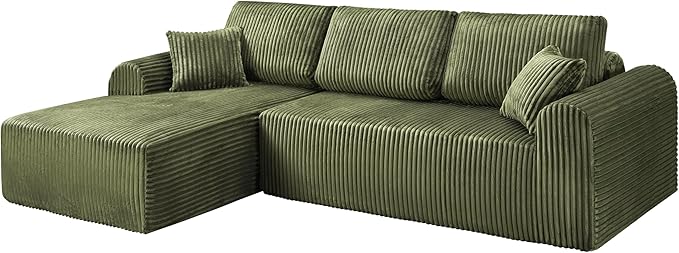 109-Inch L-Shaped Left Facing Boneless Corner Sofa 2 PCS Modular Sectional Cloud Sofa Couch with Chaise Lounge and Toss Pillow, Corduroy Boneless L-Shaped Couches