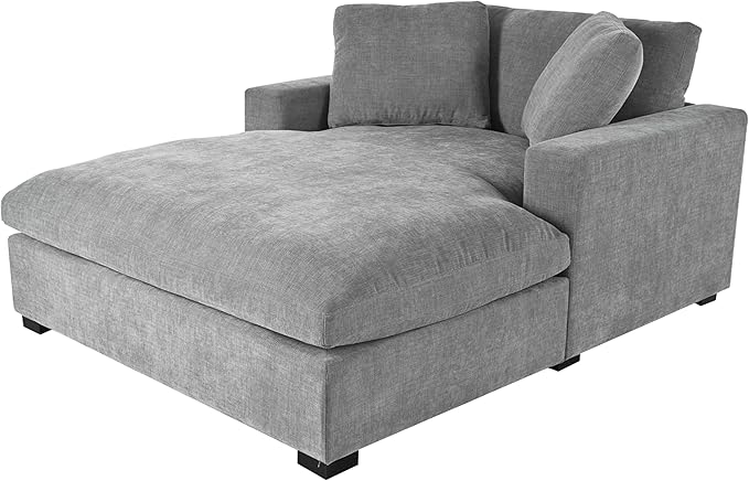 Christopher Knight Home Larrz Oversized Chaise Lounge Chair Indoor, Cozy Upholstered Sleeper Sofa Couch, Durable Wood Frame, Deep Seat Reading Chair with 2 Throw Pillows and Armrests, Gray