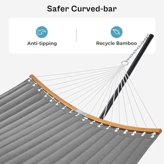 SUPERJARE Hammock with Stand, 2 Person Heavy Duty Hammock Frame, Detachable Pillow & Strong Curved-Bar & Portable Carrying Bag, Perfect for Outdoor & Indoor - Gray - Image 7