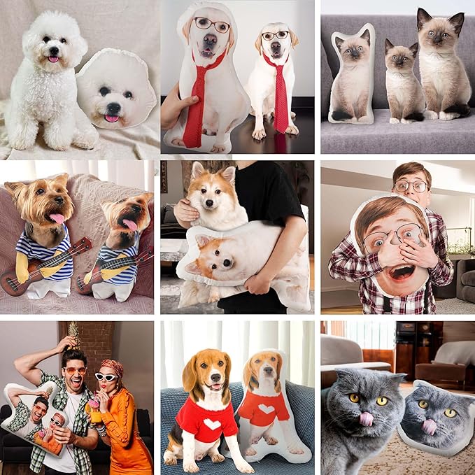 Easycosy Custom Pet Photo Pillow, Personalized Pillow Shaped Like Your Dog Cat Face, Customized Stuffed Animal Picture Pillows, Memorial Gifts for Pet Animal Lovers Her Him(24 Inch)