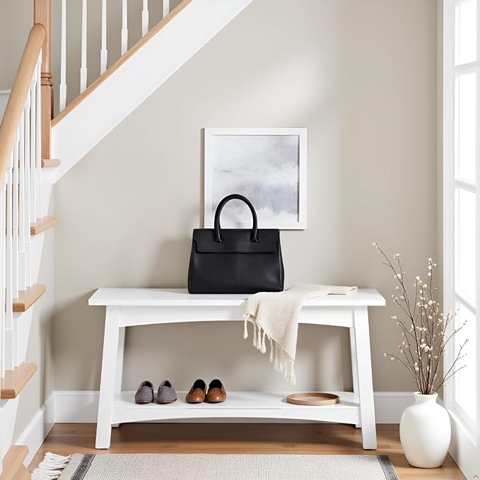 Craftsbury 36-Inch Solid Wood Entryway Bench with Storage Shelf – Easy Assembly Small Seating Bench for Hallway, Living Room, or Foyer by Alaterre Furniture (White) - Image 6
