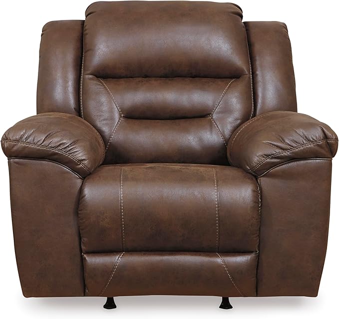 Signature Design by Ashley Stoneland Faux Leather Manual Pull Tab Rocker Recliner, Dark Brown