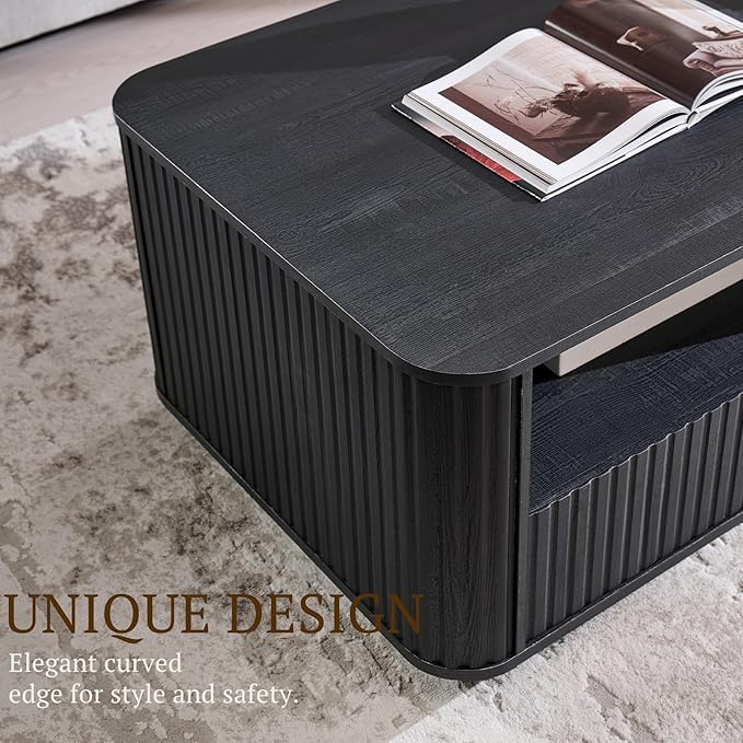 ACCOHOHO 51" Fluted Coffee Table with Storage, Large Modern Center Table with 2 Drawers, Rectangle Wood Coffee Table for Living Room