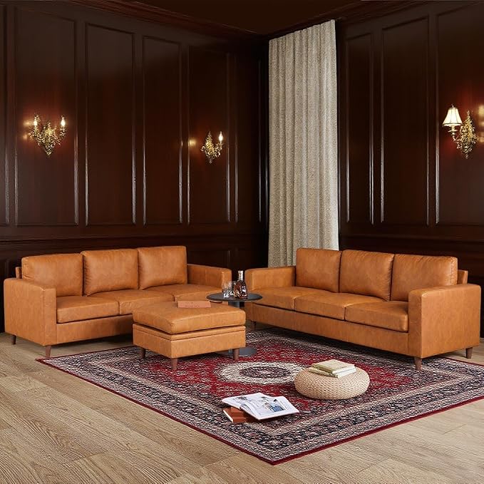 IDEALHOUSE 83" Leather Couch for Living Room, Modern Sofa Couches with Padded Backrest, Upholstered Sofa with Armrests and Comfy Cushions, Deep Seat Sofas for Living Room, Bedroom, Office