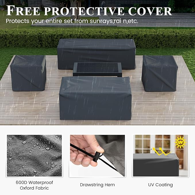Aluminum Furniture Set, 8 Piece Patio Sectional Conversation Sets, Modern Outdoor Furniture Sets with Waterproof Covers