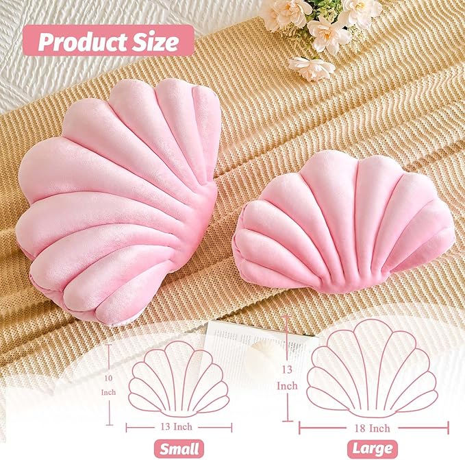 Lfsaaj Pink Seashell Throw Pillows, Shell Shaped Throw Pillows, 13 Inch Soft Velvet Home Decorative Pillow Plush Cushion for Bed Couch Living Sofa Room Decor Accent Throw Pillow