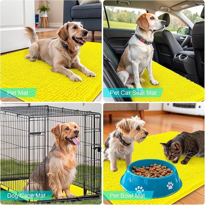 OLANLY Dog Door Mat for Muddy Paws 44x24, Absorbs Moisture and Dirt, Absorbent Non-Slip Washable Doormat, Quick Dry Chenille Mud Mat, Entry Indoor Entryway Carpet for Inside Floor, Lemon Yellow - Image 7