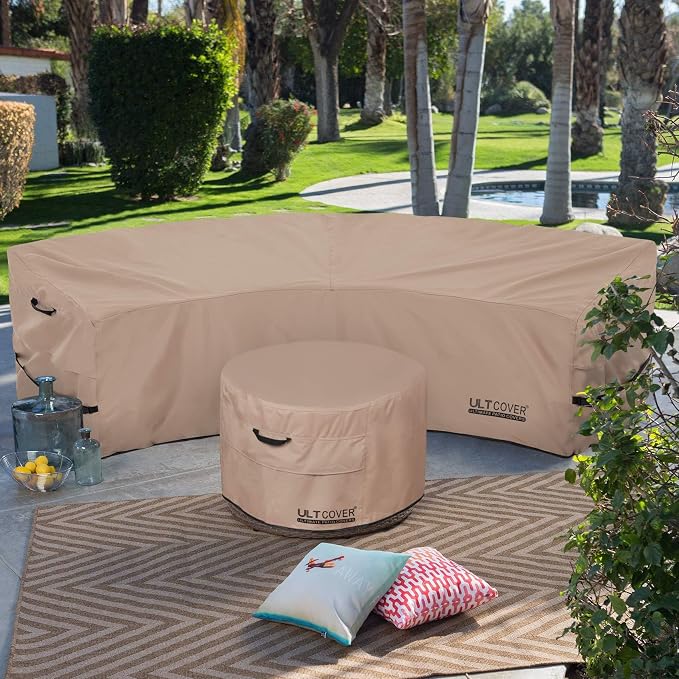 ULTCOVER Patio Curved Sofa Cover Waterproof for 4-6 Seater Outdoor Sectional Furniture Couch 158"(Back Arc Length) x 104"(Front Arc Length) - Image 6