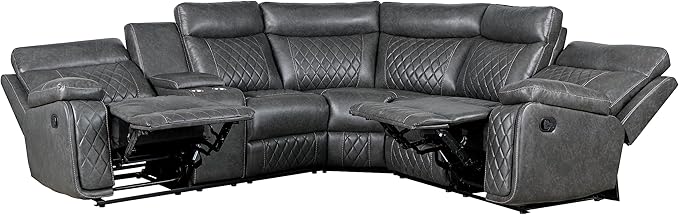 ERYE Modern Manual Reclining Corner Sectional Sofa,L-Shaped Faux Leather Upholstered Motion Recliner Sofa Couch W/Storage Console and 2 Cup Holders for Living Room Home Theater