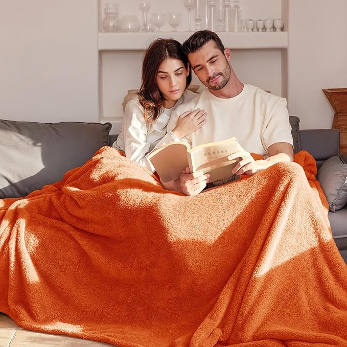 Exclusivo Mezcla Queen Size Blanket for Bed, Super Soft Velvet Plush Fleece Blankets, Fuzzy Cozy and Warm for Winter, 90x90 Inches, Burnt Orange