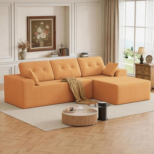 Ball & Cast 106'' Modular Sectional Boneless Couch for Living Room, Convertible Chenille Modern L Shape Couch with Pillows, Comfy 27''Deep Seat CompressionSofa,No Assembly,Right Facing(Orange)