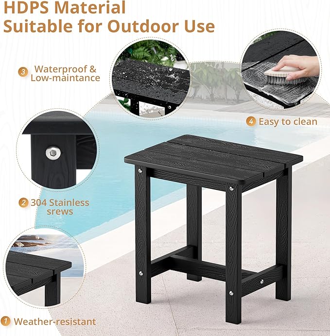 LUE BONA Outdoor Side Table, HDPS Small Outdoor Adirondack Side Tables, Outside End Table for Patio, Porch, Deck, Pool, Weather Resistant/Easy Maintenance, Black - Image 5