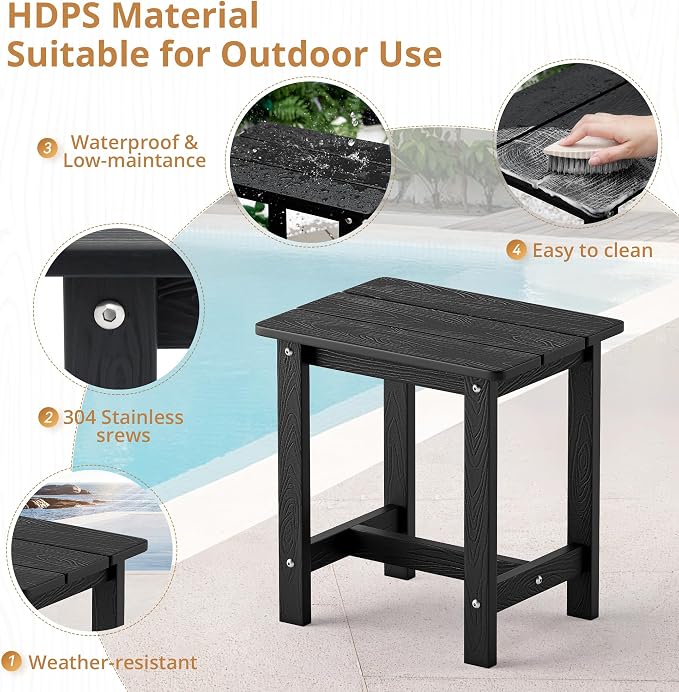 LUE BONA Outdoor Side Table Set of 2, HDPS Small Outdoor Table, Adirondack Side Table, Outside End Table for Patio, Porch, Deck, Pool, Weather Resistant/Easy Maintenance/Indoor or Outside Use, Black - Image 6