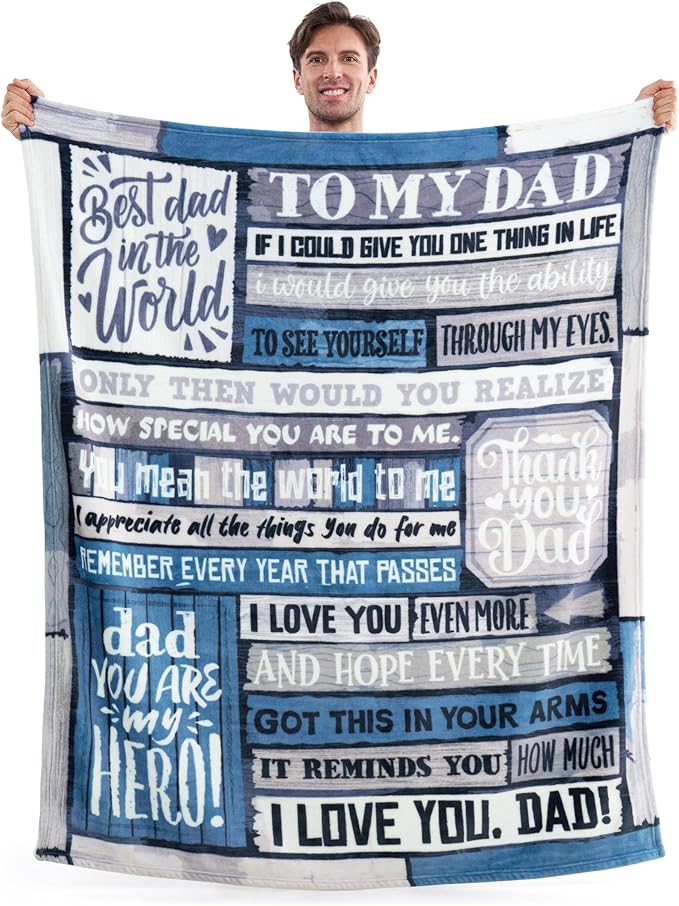 Joiedomi Dad Birthday Gifts from Daughter Son Super Soft Flannel Throw Blanket Dad Blanket for Father's Day Christmas 50" x 60" Grey