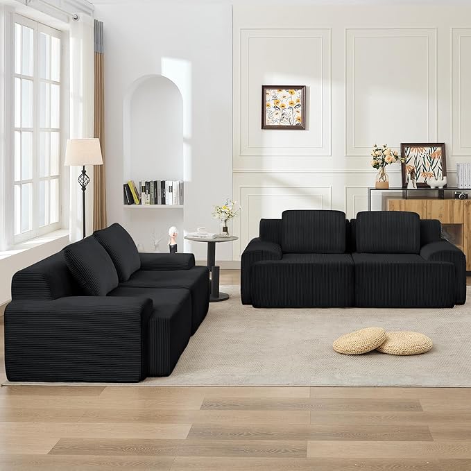 KIGOTY Modular Sectional Sofa, 4 PCS Comfy Cloud Sectional Couch with Deep Seat, Corner Sofas, Modern Boneless Couch for Living Room, No Assembly Required,Black