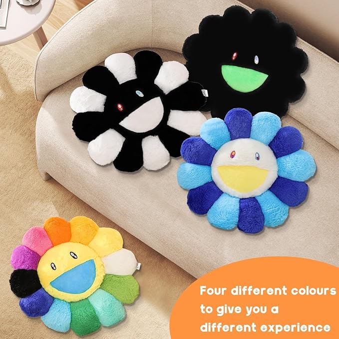 Flower Pillow,Colorful Flower Shaped Throw Pillow,Smiley Face Floor Cushions,Cute Sunflower Plush Pillows,Cute Plushie Room Decor,Decorative Pillows for Bed,Couch,Sofa,Car (Colorful,15.7In)