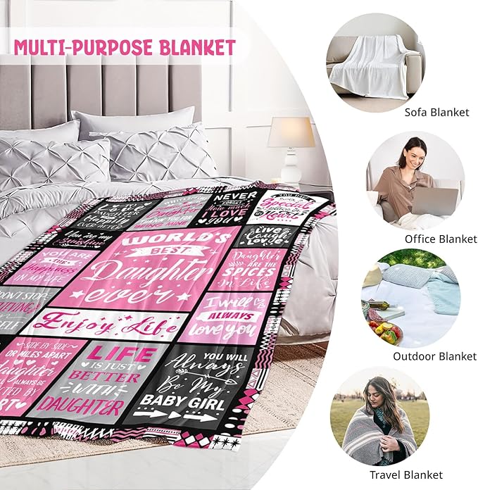 Daughter Mothers Day Birthday Gifts from Mom Dad - World's Best Daughter Ever Gifts - Teen Girl Gifts Trendy Stuff - Graduation Presents for Daughters Adult - Daughters Life Blanket 50"x60"