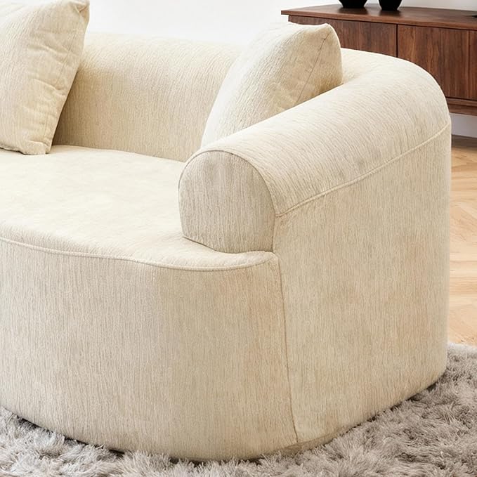 Curved Boneless Sofa Couches 4-Seat Tight Backrest Couch for Living Room Bedroom, Boneless Cloud Sofa with 4 Pillows, Floor Sofa in A Box No Assembly Required