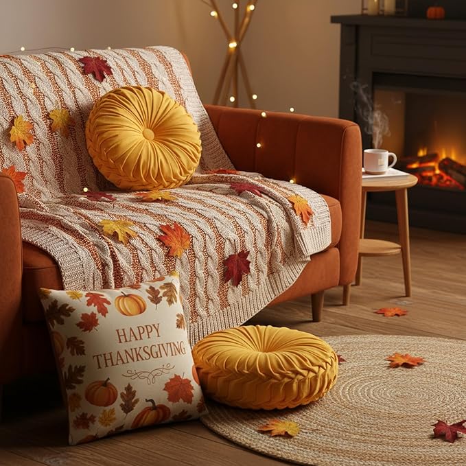 Beeveer 2 Pcs Round Throw Pillows 15 Inch Decorative Velvet Pleated Pumpkin Pillows Boho Floor Pillow with Center Button for Living Room Couch Chair Bed Sofa Home Decoration (Yellow)