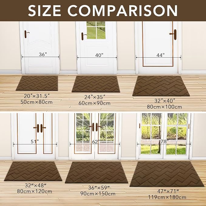 hicorfe Indoor Door Mat,Non Slip Door Mats,32"x48" Front Back Door Mat Rubber Backing,Absorbent Resist Dirt Entrance Inside Floor Mats for Entryway Washable Low-Profile(Dark Brown) - Image 3