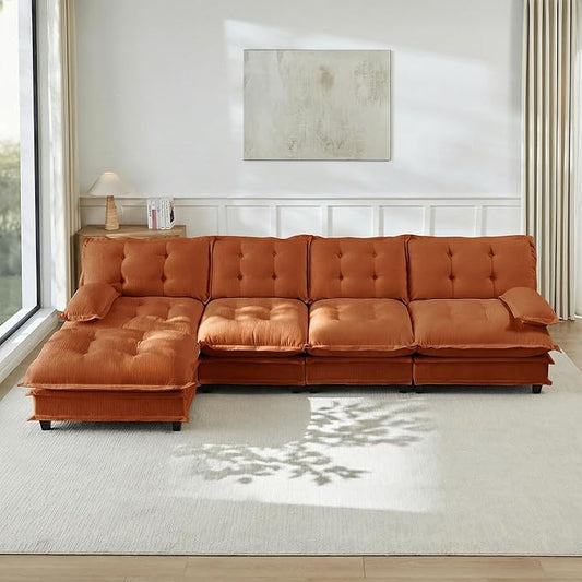 Oversized Modular Sectional Sofa with Reversible Ottoman, 138" Wide L-Shaped Chenille Cloud Couch for Living Room, Deep Seat Furniture Set with Detachable Pillow Armrest and Thickness Cushions | Free Combination, Tufted
