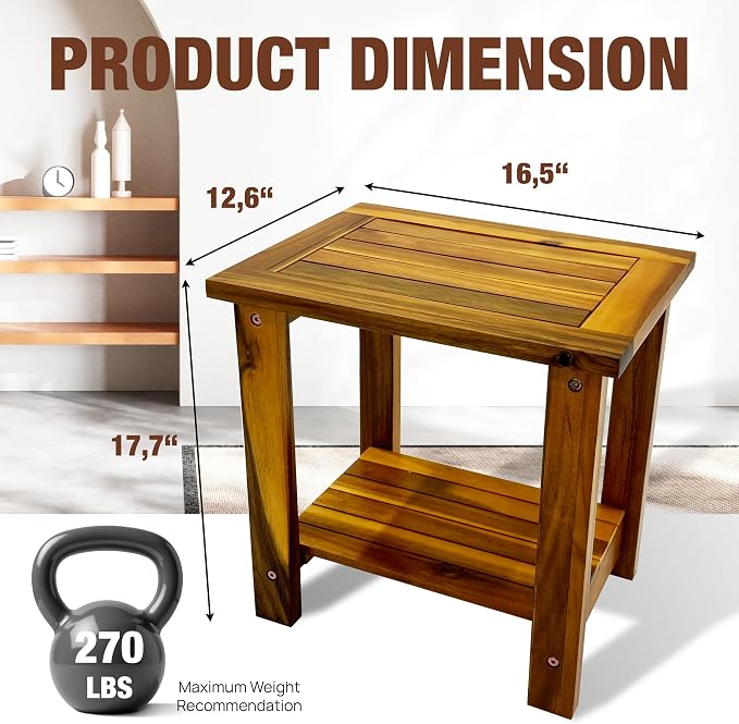 Double Adirondack Table - Weatherproof Outdoor Side Table - Patio End Tables for Outside - Adirondack Side Table - Acacia Wood 2-Tier End Table for Indoor & Outdoor Use - Image 3