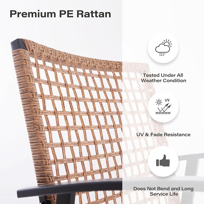 LAUSAINT HOME 7 Pieces Patio Dining Set, Outdoor Furniture Set of 6 Wicker Chairs (2 of Them Swivel) with Soft Cushion and Iron Slats Table Top with Umbrella Hole, Conversation Set for Backyard - Image 5