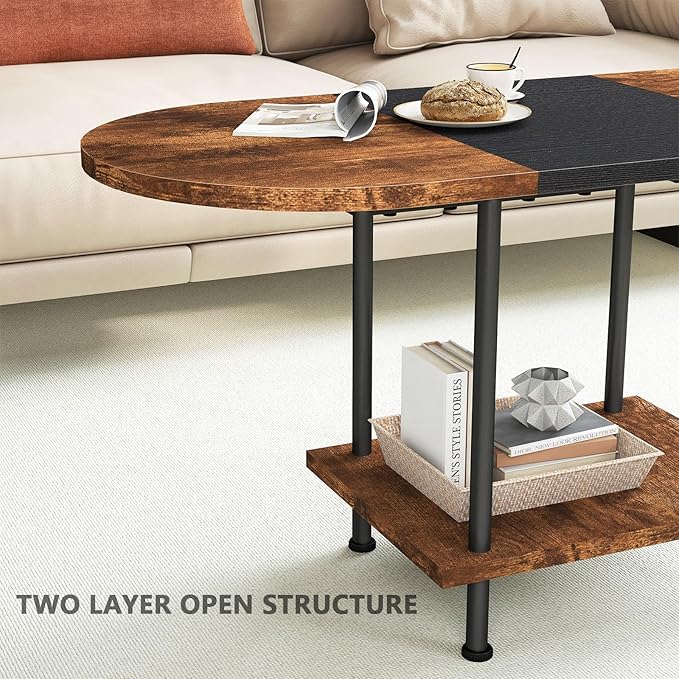 Coffee Tables, Modern Center Table with Storage Shelf, 2-Tier Table for Living Room, Modern Two-Tone Design (Mixed Brown)