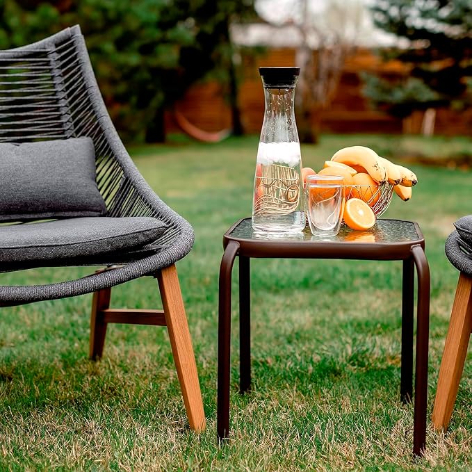 Bronze Metal Outdoor Side Table with Tempered Glass Top Set of 3 – Elegant Small 16" Square Patio Table – Durable Weather-Resistant Coffee Bistro Accent End Table for Outside and Garden - Image 2