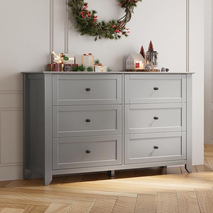 GarveeHome Grey 6 Drawer Dresser for Bedroom, Simply Modern Chest of Drawers, Wood Storage Double Dresser with Deep Drawers for Living Room, Hallway Entryway - Image 10