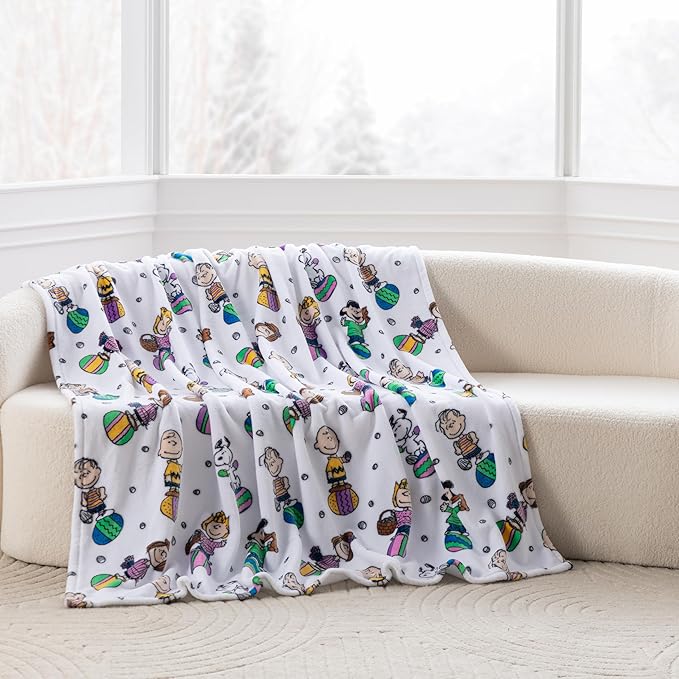 Berkshire Peanuts® VelvetLoft® Cute Character Snoopy Plush Throw Blanket,Easter Gang 2025 White,Throw 55 in x 70 in (Official Peanuts® Product)