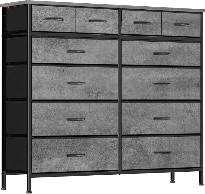 VASICAR Gray Dresser for Bedroom with 12 Deep Drawers, Wide Chest of Drawers, Wood Top TV Stand, Tall Fabric Storage Cabinet for Closet, Nursery, Kid's Room by VASICAR