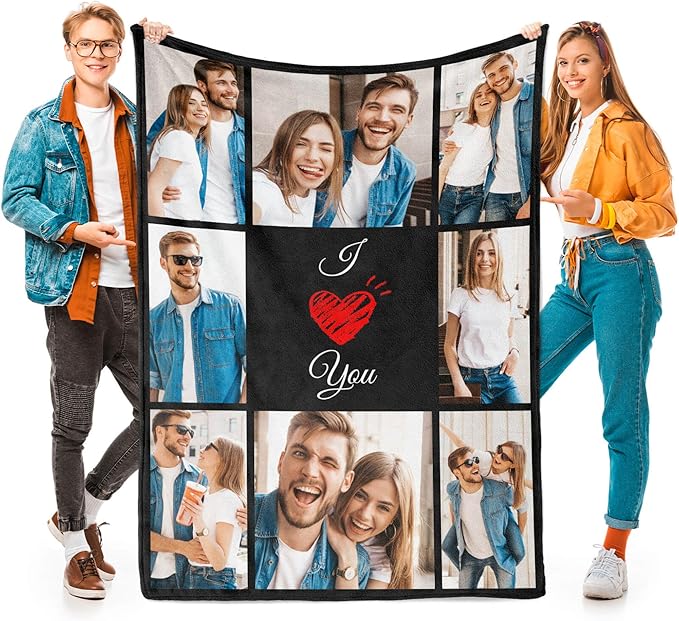 Printwoo Custom Blanket with Picture Text Customized Thow Blankets Personalized Blanket, Customizable Blanket Photo Blankets, Customize Gifts for Mom Dad Couple Girlfriend Boyfriend Wife Husband