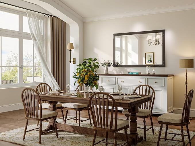 Black Farmhouse Bathroom Mirror, 48x36 Inch Black Wooded Framed Vanity Mirror for Wall, Rectangular Rustic Wall Decor Mirrors for Entryway Living Room Bedroom - Image 2