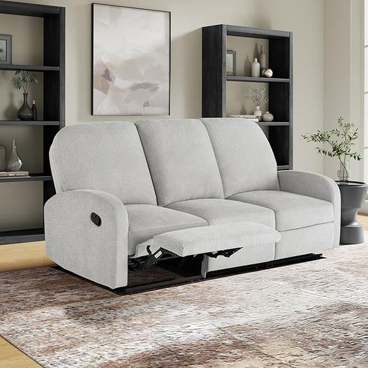 Relax-A-Lounger® Palmdale 79.6" Rocker Manual Pull-Handle Sofa Recliner, Soft Modern, Pocket Coil Comfort, Black Metal Base Leg, Soft Chenille Fabric, Light Gray