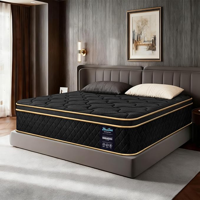 Queen Mattress 12 Inch Queen Size Medium Firm Hybrid Mattress Memory Foam Pocket Steel Springs Matress in a Box for All Sleep Positions Motion Isolation Ensure Comfortable Sleep (Black, Queen 12 INCH)